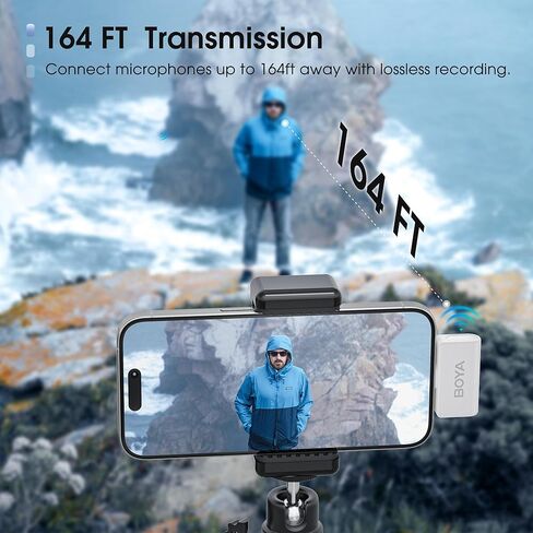 BOYA Omic-U ميكروفون لاسلكي Lavalier لإلغاء ضوضاء الهاتف Android من النوع C، عمر بطارية 5 ساعات، 164 قدم، حقيبة شحن USB-C ميكروفون بودكاست لاسلكي لتسجيل الفيديو، تسجيل الفيديو in Kuwait
