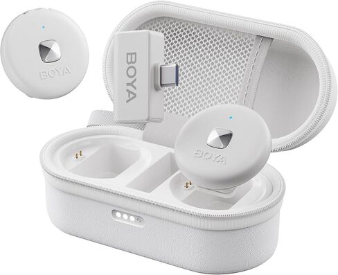BOYA Omic-U ميكروفون لاسلكي Lavalier لإلغاء ضوضاء الهاتف Android من النوع C، عمر بطارية 5 ساعات، 164 قدم، حقيبة شحن USB-C ميكروفون بودكاست لاسلكي لتسجيل الفيديو، تسجيل الفيديو in Kuwait
