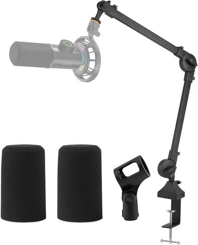 لـ FIFINE K658 / MAONO PD200X Boom Arm، حامل ذراع ميكروفون قابل للتعديل للتعليق المنخفض مع مشبك تثبيت على المكتب، محول لولبي، إدارة الكابلات، 2 قطعة من الزجاج الأمامي للميكروفون in Kuwait