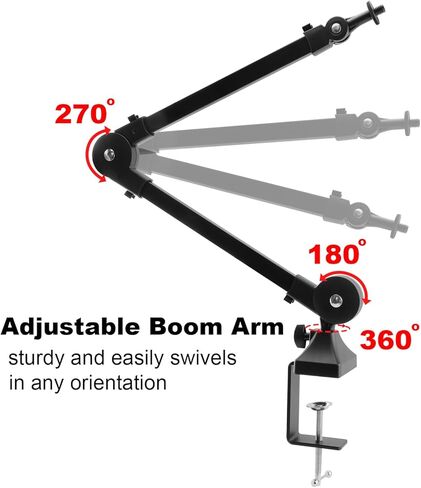 لـ FIFINE K658 / MAONO PD200X Boom Arm، حامل ذراع ميكروفون قابل للتعديل للتعليق المنخفض مع مشبك تثبيت على المكتب، محول لولبي، إدارة الكابلات، 2 قطعة من الزجاج الأمامي للميكروفون in Kuwait