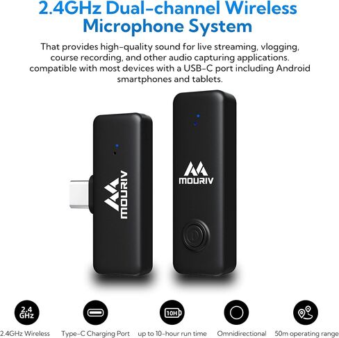 Wireless Lavalier Microphone for USB Type-C Android Devices, Ultracompact 2.4GHz Plug Play Lapel Clip-on Mic for Interview Video Podcast Vlog YouTube Recording (164ft Range) in Saudi Arabia
