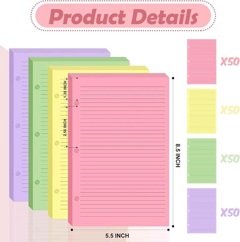 200 sheet Half Letter Lined Paper 3 Hole Punch 5-1/2 x 8-1/2 College Ruled Loose Leaf Notebook Paper Lined Refills Paper Colored Wide Ruled Paper Mini Binder Paper Fits 3 Ring Binders For Office in Saudi Arabia