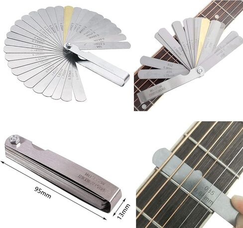 16 قطعة من أدوات الغيتار Luthier بما في ذلك 9 مقياس نصف قطر سفلي، مقياس مسطرة عمل السلسلة، مقياس الملمس، حافة مستقيمة لمستوى الجيتار (قصير + متوسط) شعاع تسوية الحنق لإعداد باس الجيتار in Saudi Arabia