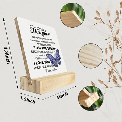 To My Daughter Wood Sign Gift, I Am The Storm, Gifts for Daughters From Mom, Plaque with Wooden Stand, Meaningful Wood Sign Plaque Gift, Mother's Day Christmas Thanksgiving Birthday Graduation Gift in Saudi Arabia