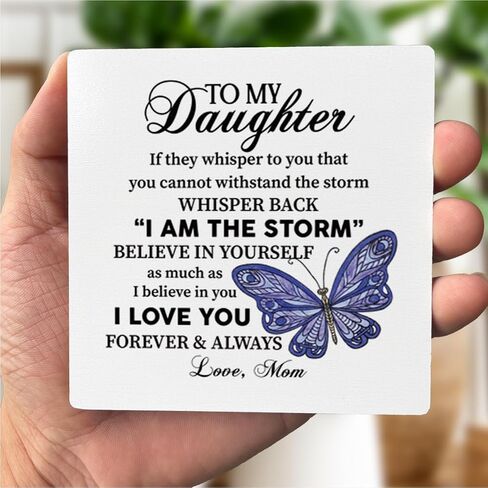 To My Daughter Wood Sign Gift, I Am The Storm, Gifts for Daughters From Mom, Plaque with Wooden Stand, Meaningful Wood Sign Plaque Gift, Mother's Day Christmas Thanksgiving Birthday Graduation Gift in Saudi Arabia
