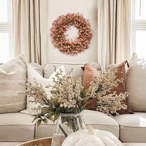 Fall Orange Forsythia Wreath for Front Door, 22 Inch Autumn Floral Door Wreath Indoor and Outdoor,Seasonal Festival Flower Wreath for Home Decor in Saudi Arabia