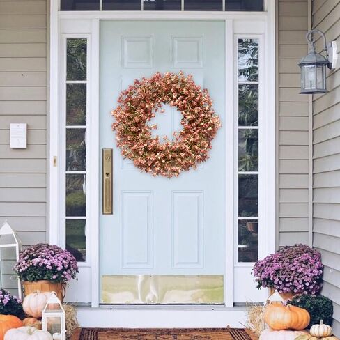 Fall Orange Forsythia Wreath for Front Door, 22 Inch Autumn Floral Door Wreath Indoor and Outdoor,Seasonal Festival Flower Wreath for Home Decor in Saudi Arabia
