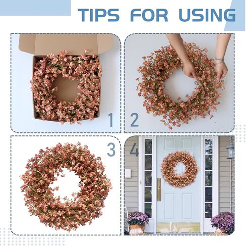 Fall Orange Forsythia Wreath for Front Door, 22 Inch Autumn Floral Door Wreath Indoor and Outdoor,Seasonal Festival Flower Wreath for Home Decor in Saudi Arabia