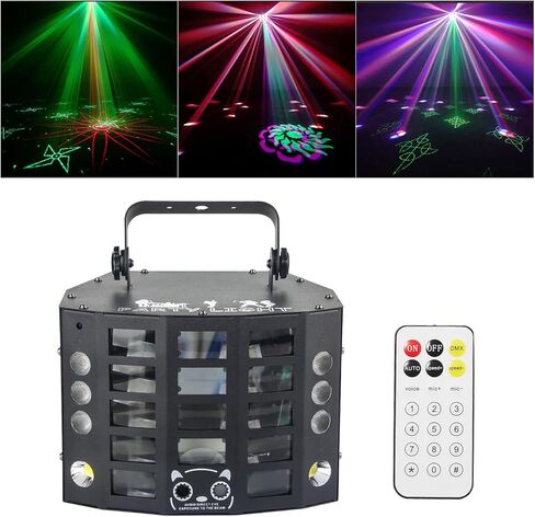Party Lights,Disco Light,Dj Lights,4in1 of Led Strobe Bee-Eyes Wash Lights and Red Green Starlight GOBO Effect,16 Channel DMX with Sound Activated for Christmas Halloween Party in Kuwait