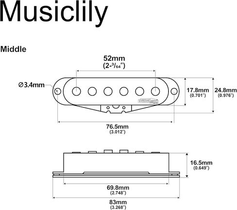 Wilkinson Vintage 60's Staggered Alnico 5 Single Coil Middle Pickup for Strat Style Electric Guitar, Black in Saudi Arabia