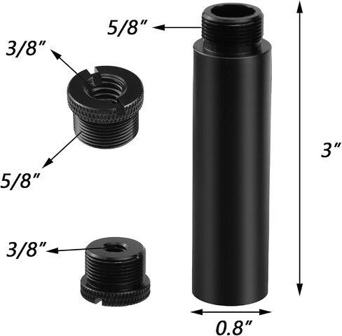 Dnyta 2pcs Mic Stand Extension Tube 3 Inch Black Aluminum Alloy Microphone Extension Rod With 5/8 Female to 3/8 Male Adapter for Arm Stand Desk Stand in Saudi Arabia