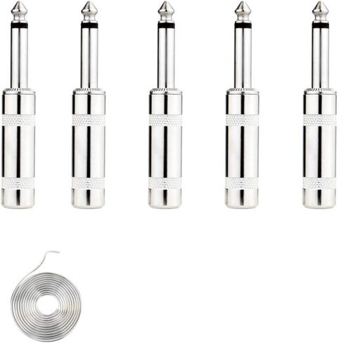 1/4" Audio Plugs 6.35mm Plug TS Male 1/4 inch Solder Type Mono Plug Straight Design Connector for DJ Mixer Speaker Guitar Cables Phono Patch Cable Microphone Cables (5 Pack) GiantBee (Straight TS) in Saudi Arabia