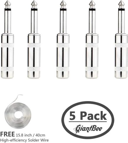 1/4" Audio Plugs 6.35mm Plug TS Male 1/4 inch Solder Type Mono Plug Straight Design Connector for DJ Mixer Speaker Guitar Cables Phono Patch Cable Microphone Cables (5 Pack) GiantBee (Straight TS) in Saudi Arabia