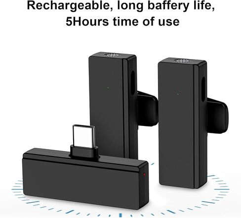 ميكروفونات FiveBox اللاسلكية Lavalier، منفذ USB C، ميكروفون صغير على شكل طية صدر السترة لهاتف iPhone 15 Pro/Max/Plus، Samsung Galaxy S24 S23 S22 S21 Ultra FE 5G، ميكروفونو للهاتف الخلوي لإجراء مقابلة مع مدونة فيديو للبث المباشر in Kuwait