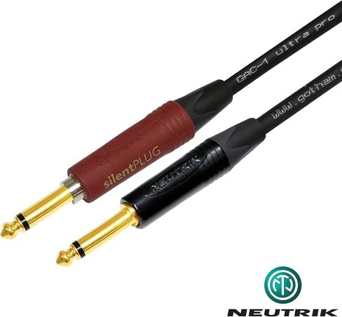 20 Foot - Gotham GAC-1 Ultra Pro - Premium Low-Cap (21 pf/F) Guitar Bass Instrument Cable w/Neutrik Gold Straight to Straight (Silent Plug) ¼ inch (6.35mm) TS Plugs- Custom Made by WORLDS BEST CABLES in Saudi Arabia