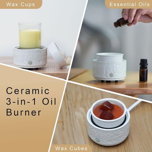 Wax Melt Warmer with Timer & Silicone Liner,3-in-1 Electric Candle Wax Warmer,Cute Wax Melter for Scented,Ceramic Wax Burner Fragrance Warmers,Auto Shut Off & Adjust Fragrance Intensity in Saudi Arabia