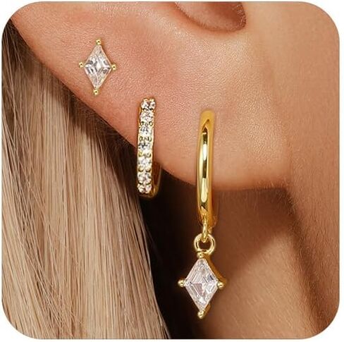 GEORGE · SMITH 3 Pairs Hoop Earrings Set for Women,Dainty Gold Earrings 14k Gold Plated Cartilage Earring Set,Cubic Zirconia Hypoallergenic Earrings Jewelry for Women Gift in Saudi Arabia
