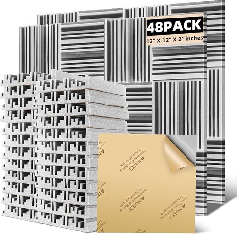 Acoustic Foam panels,Self-Adhesive Sound Absorbing Panels,12 X 12 X 2 inches High Density Sound-Absorbing and Noise-Canceling Block Cotton for Studio Recording & Office & Home (Pack of 12,Gray) in Saudi Arabia