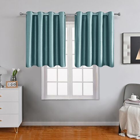 Short Blackout Grommet Curtains for Living Room and Bedroom,Room Darkening Curtains 2 Panel Sets Farmhouse Soundproof Window Treatments (Deep Blue, 52 W x 24 L) in Saudi Arabia