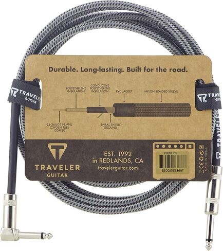 Traveler Guitar 10ft. Instrument Cable, Braided, Straight/Angled - Black in Saudi Arabia