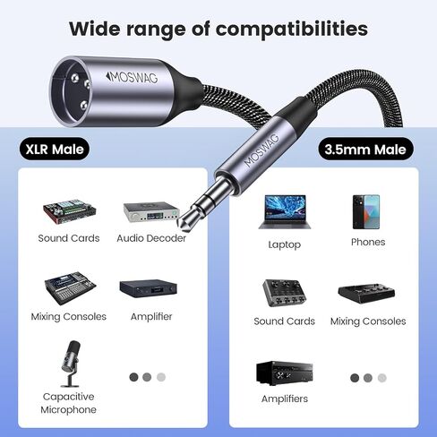 MOSWAG 3.5mm to XLR Cable 10FT, 3.5mm Male to XLR Male Cable 10FT, Unbalanced TRS to XLR Microphone Gold-Plated Cable Compatible with iPhone, iPod, Cell Phone, Laptop, Speaker, Mixer, Microphone in Saudi Arabia