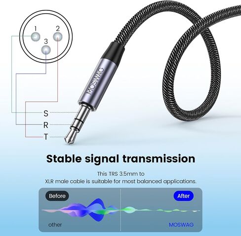 MOSWAG 3.5mm to XLR Cable 10FT, 3.5mm Male to XLR Male Cable 10FT, Unbalanced TRS to XLR Microphone Gold-Plated Cable Compatible with iPhone, iPod, Cell Phone, Laptop, Speaker, Mixer, Microphone in Saudi Arabia