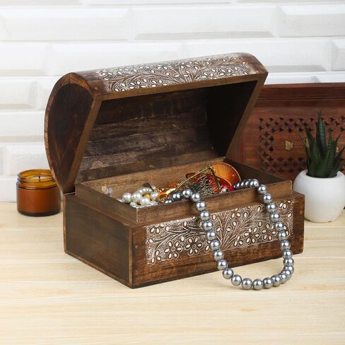 Ajuny Handcrafted Decorative Jewelry Box Beautifully Tree Of Life Design Carving Wooden Treasure Chest Jewellery Storage Boxes Organizer Trinket keepsake Holder Watch Box, Great for Gifts - 9x6 Inch in Saudi Arabia