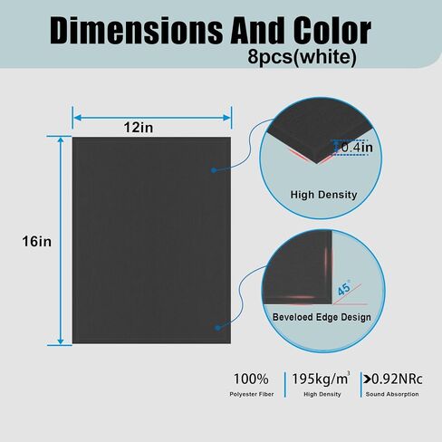 8 pack Acoustic Panels With Self-Adhesive,16"X 12"X 0.4"Sound Dampening Panels,Decorative Soundproof Wall Panels,Sound Absorbing Panel for Room & Offices (Black) in Saudi Arabia