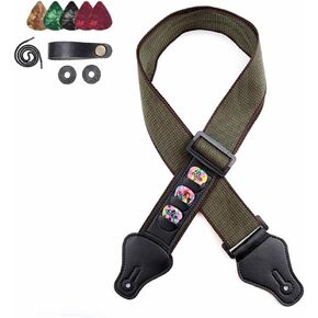 Mai Hyun Folk Guitar Electric Guitar Cotton Strap With Piano Headband+5 Paddles+2 Rubber Strap Buckle Military Green
