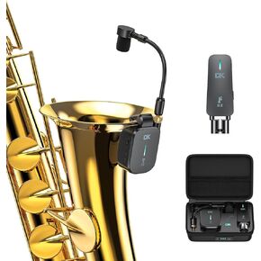 UHF Wireless Saxophone System, Clip-On Multifunctional Instruments Microphone with Charging Case, Three Sax Dedicated Modes, 131 Feet Transmission, Rechargeable, for Recording/Monitor Headphones
