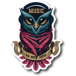 Music is My Life 4 Inch Waterproof Decal Sticker Owl Vintage Band Rock Drum Radio Punk Pop Guitar Metal Country Music Instrument Musical Singer DJ Acoustic Studio Jazz Sing CS1470-2PK