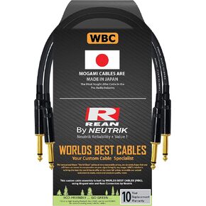 2 Units - 10 Inch -Pedal, Effects, Patch, Guitar instrument cable CUSTOM MADE By WORLDS BEST CABLES – made using Mogami 2524 wire and Neutrik-Rean NYS224BG Gold ¼ inch (6.35mm) TS Plugs