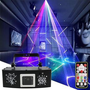 ترقية DJ Party Light، ضوء مسرح متحرك ثلاثي الأبعاد، جهاز عرض RGB، ضوء عرض للتحكم الصوتي بالموسيقى DMX512، أكثر إشراقًا وأكثر جوًا in Kuwait