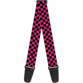 Buckle-Down Guitar Strap Checker Weathered Black Neon Pink 2 Inches Wide (GS-W30351)