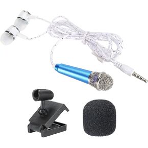 PATIKIL Mini Microphone Portable Vocal Microphone Blue for Voice Recording and Singing with Earphone, Mic Stand and Cover Pack of 1