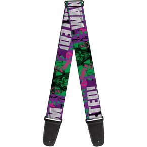 Buckle-Down DC Comics Guitar Strap, The Joker Wanted Smiling Pose and Graffiti Purples Greens, 2 Inches Wide