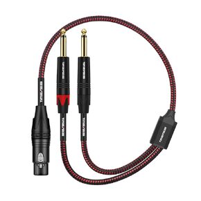 Quarter Inch to XLR Mic Cable 3FT - XLR Female to Dual 6.35 mm TS Mono Audio Cable - Dual 1/4'' to XLR Mic Y-Splitter Cable - XLR to 2 x 6.35 mm Unbalanced Breakout Adapter Cord - 1M