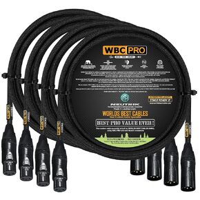 4 Units - 4 Foot - WBC-PRO-Quad Ultra-Silent Ultra-Flexible Balanced Star-Quad Cable with Neutrik Male & Female XLR Plugs & Black Tweed Jacket