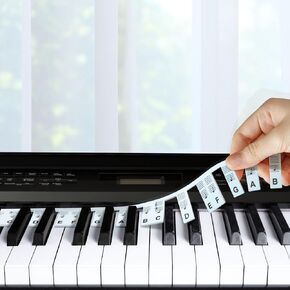 H&M Sound Mart Piano Keyboard Note Labels - 3-in-1 Design with Tone, Singing, and Pentatonic Names - Nano Adhesive, Removable - Compatible with 88/61/54/49 Keys for Beginners & Teachers (Black)