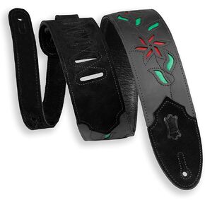 Levy's Leathers Levy’s 2.5" Vine Series Brown Leather Red Flowers and Green Leaves Guitar Strap (M4FV-DBR_RED)