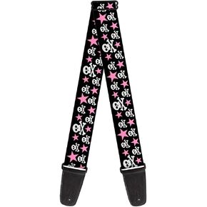 Buckle-Down Guitar Strap Skulls Stars Black White Pink 2 Inches Wide