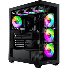 حافظة كمبيوتر ATX H603 مع 5 مراوح ARGB PWM، تدعم 360 RAD، لوحة زجاجية مزدوجة للعرض البانورامي، تصميم غرفة مزدوجة، حقيبة كمبيوتر ألعاب متوسطة البرج (أسود)
