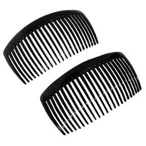 Parcelona French Glossy 23 Teeth Large 4 1/4" Celluloid Acetate Set of 2 No Slip Grip Side Hair Combs for Women, Made in France (Tortoise Shell Brown)
