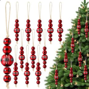 24 Pcs Christmas Ornaments Farmhouse Wood Bead Ornament for Tree with Blessing Word Rustic Boho Christmas Hanging Decorations Natural Wooden Beads for Xmas Tree Wall Vase Tiered Tray Home