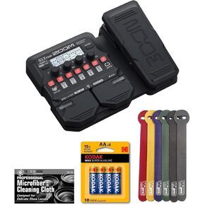 Zoom G1X Four Guitar Effects Processor with Built-In Expression Pedal with Cable Management and Batteries Bundle