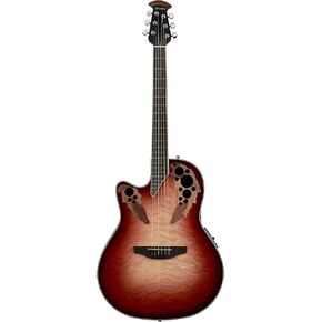 Ovation Celebrity Elite Exotic Mid Depth Left Handed Rudy Red/Natural Burst Quilted Gloss CE44LX-1R