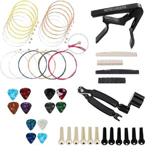 48PCS Acoustic Guitar Accessories Kit, Guitar Strings Replacement Changing Tool Including Guitar Acoustic Strings, Picks, Capo, String Winder, Bridge Pins, for Guitar Players and Guitar Beginners