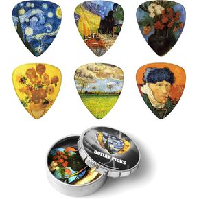12 Pack Celluloid Medium Guitar Picks, Van Gogh 0.71mm Picks in a Box - Unique Guitar Gift For Bass, Electric & Acoustic Guitars.Best Gift for Men Women Guitarist