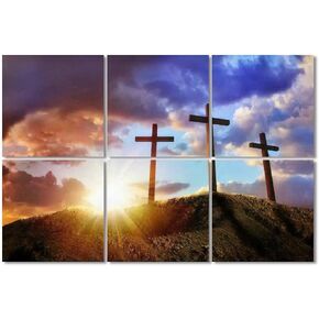 Art Acoustic Panels Crucifixion Of Christ At Sunrise Three Crosses On The 6 Pack Decorative Sound Absorbing Wall Panel Noise Canceling Soundproof Padding for Home & Office, 72"x48"