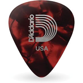 D'Addario Celluloid Guitar Picks - Guitar Accessories - Guitar Picks for Acoustic Guitar, Electric Guitar, Bass Guitar - Natural Feel, Warm Tone - Red, Light 0.50mm, 25-pack